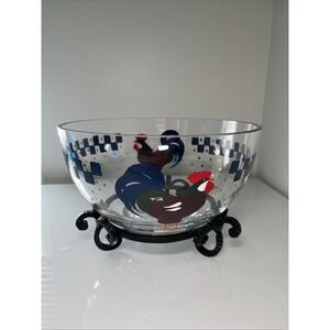 Lenox ROOSTER Country Kitchen Bowl Round MORNING‎ SUNSHINE Metal Stand Box 8.75"